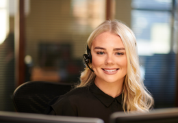 Customer service agent on a call with headset