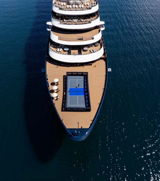 Aerial view of the yacht’s bow