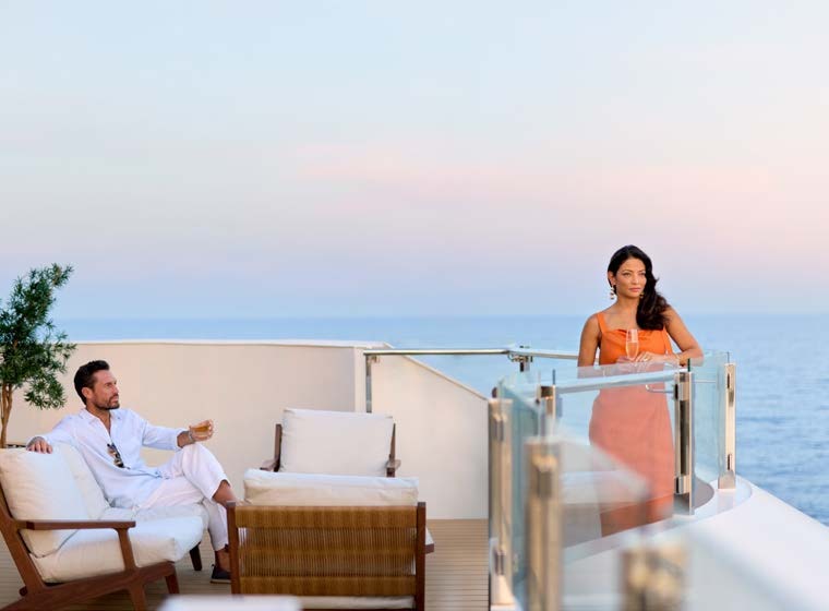 Guests enjoying a yacht terrace